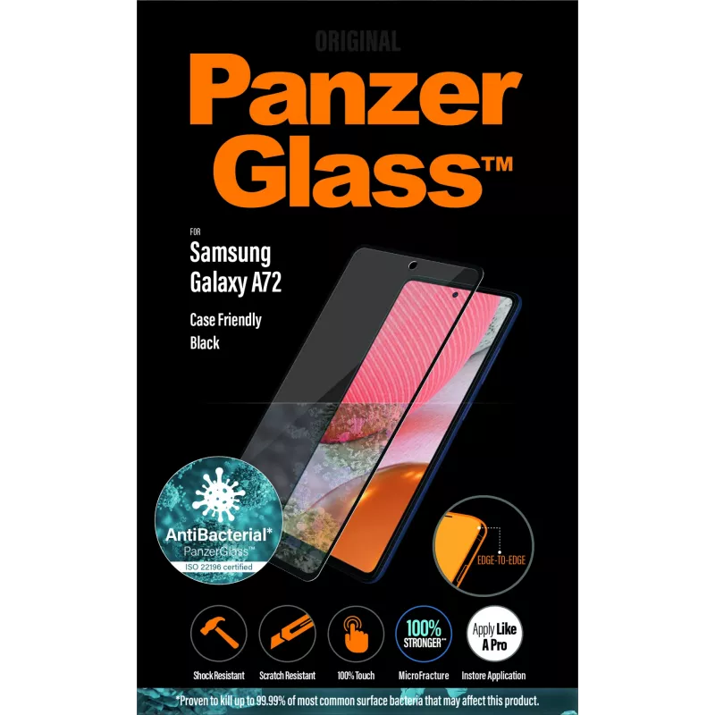 Apsauginė stiklo plėvelė PanzerGlass Samsung Galaxy A72 atspari įbrėžimams ir smūgiams