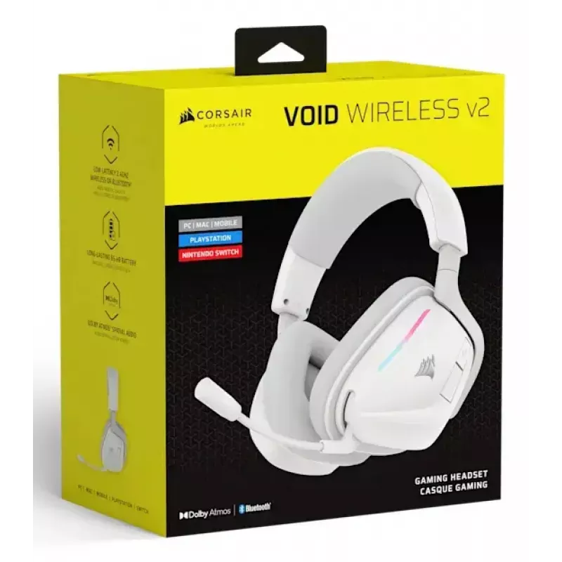 Ausinės Corsair VOID WIRELESS v2 laidinės ir belaidės Bluetooth baltos