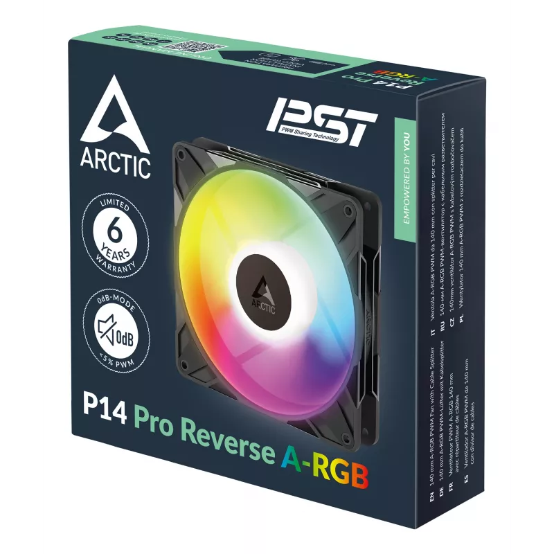 ARCTIC Freezer P14 Pro Reverse A-RGB - 3 vnt. - 140 mm A-RGB PWM ventiliatorius su kabelio skirstytuvu