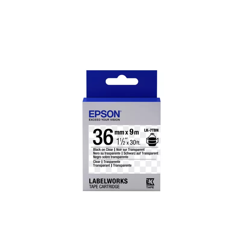 Epson etikečių kasetė permatoma LK-7TBN juoda/permatoma 36 mm (9 m)