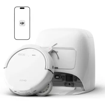 Robotų dulkių siurblys ir šluota DJI ROMO S (Water Tank Version) — balta, 4,4 kg, 0,26 l dulkių, 4 l švaraus / 3,2 l nešvaraus vandens talpos, 5000 mAh