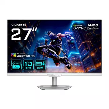 27 colių GIGABYTE M27UP ICE 4K UHD žaidimų monitorius — 3840×2160, dviejų režimų 4K 160 Hz / FHD 320 Hz, 1 ms, 350 cd/m², HDMI 2.1, DP 1.4