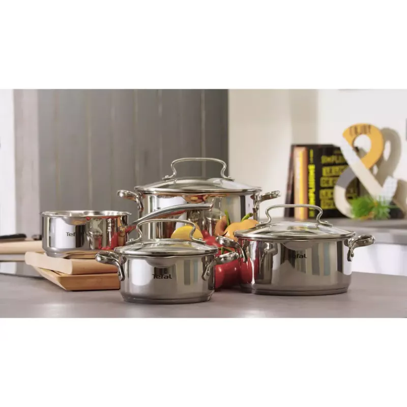 Puodų rinkinys Tefal Duetto+ G719S7, nerūdijantis plienas, 7 vnt. (puodai Ø16/20/24 cm, troškintuvas Ø16 cm), indukcinis, dangčiai, tinkamas orkaitei iki 250°C