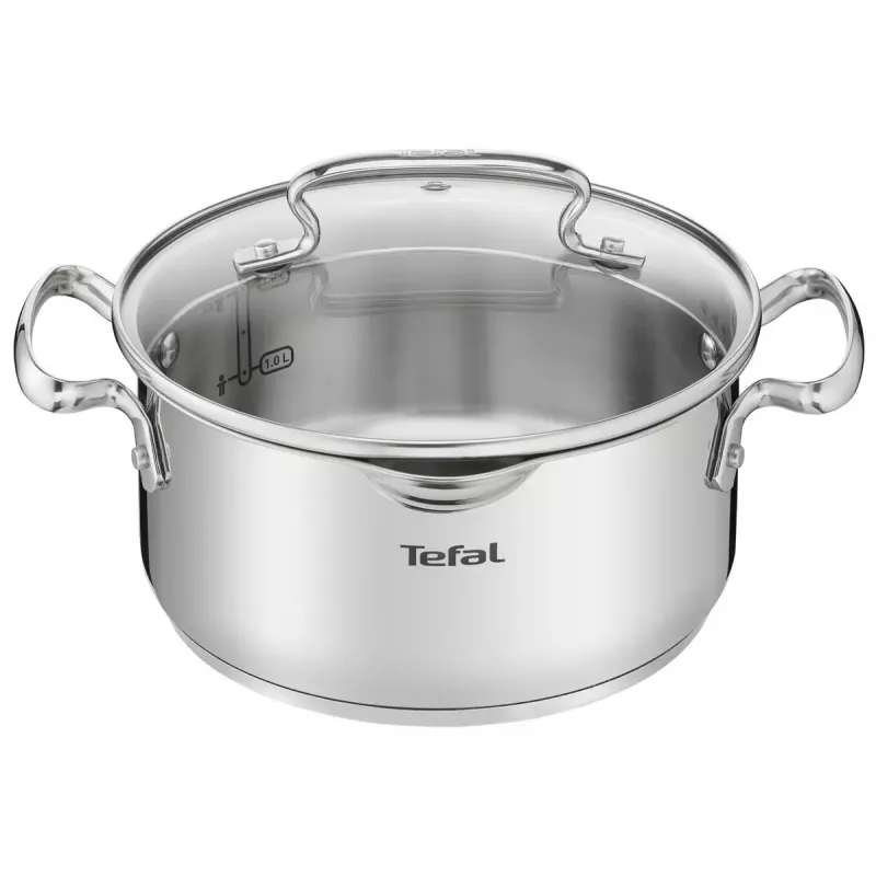 Puodų rinkinys Tefal Duetto+ G719S7, nerūdijantis plienas, 7 vnt. (puodai Ø16/20/24 cm, troškintuvas Ø16 cm), indukcinis, dangčiai, tinkamas orkaitei iki 250°C