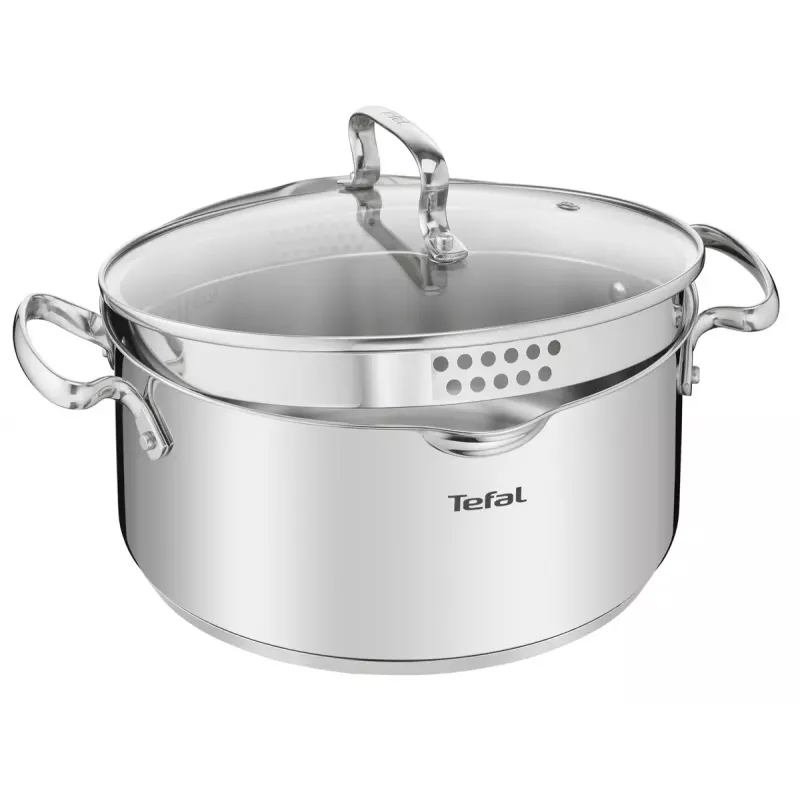 Puodų rinkinys Tefal Duetto+ G719S7, nerūdijantis plienas, 7 vnt. (puodai Ø16/20/24 cm, troškintuvas Ø16 cm), indukcinis, dangčiai, tinkamas orkaitei iki 250°C