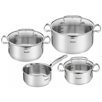 Puodų rinkinys Tefal Duetto+ G719S7, nerūdijantis plienas, 7 vnt. (puodai Ø16/20/24 cm, troškintuvas Ø16 cm), indukcinis, dangčiai, tinkamas orkaitei iki 250°C