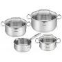Puodų rinkinys Tefal Duetto+ G719S7, nerūdijantis plienas, 7 vnt. (puodai Ø16/20/24 cm, troškintuvas Ø16 cm), indukcinis, dangčiai, tinkamas orkaitei iki 250°C