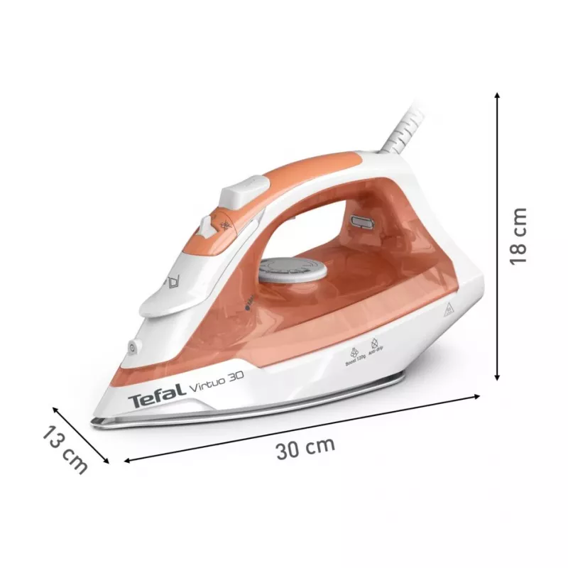 Tefal Virtuo 30 FV2C40E0 lygintuvas Sausas ir garo lygintuvas Keraminis padas 2000 W Persikų, Balta