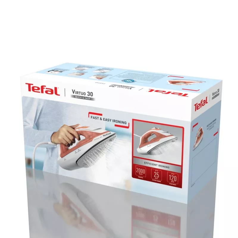 Tefal Virtuo 30 FV2C40E0 lygintuvas Sausas ir garo lygintuvas Keraminis padas 2000 W Persikų, Balta