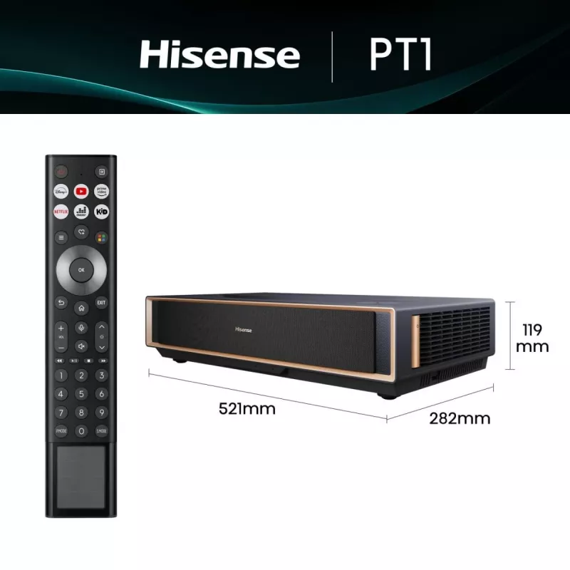 Projektorius HISENSE PT1 3D Smart TV, 16:9, Wi‑Fi ir Ethernet, HDR (HLG), HDMI 2.0/2.1, juodas