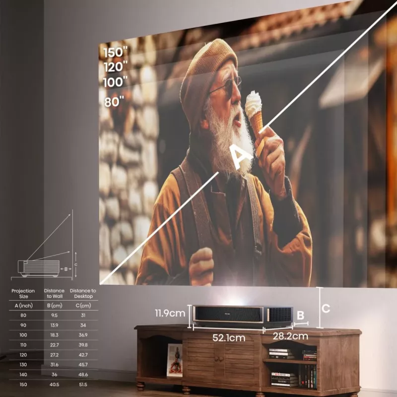 Projektorius HISENSE PT1 3D Smart TV, 16:9, Wi‑Fi ir Ethernet, HDR (HLG), HDMI 2.0/2.1, juodas