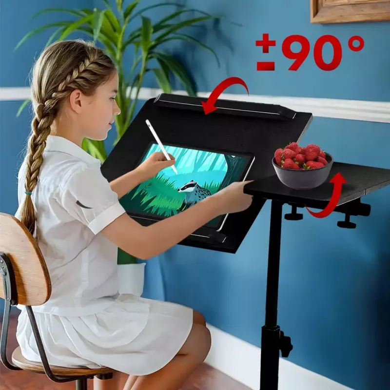 Mobilus aukščio reguliavimo nešiojamas stalo stovas MACLEAN MC-121 B — reguliuojamas aukštis, pakreipimas, ratukai, 30 kg apkrova, juodas
