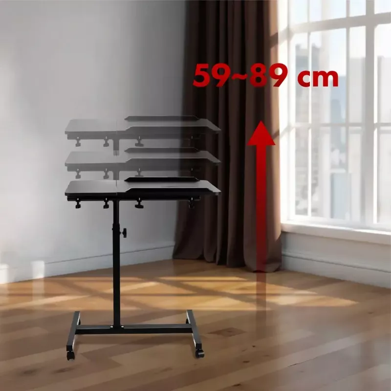Mobilus aukščio reguliavimo nešiojamas stalo stovas MACLEAN MC-121 B — reguliuojamas aukštis, pakreipimas, ratukai, 30 kg apkrova, juodas