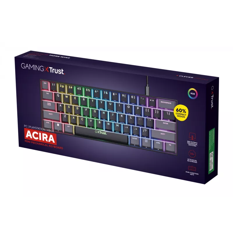 Trust GXT 867 Acira klaviatūra, žaidimams, USB, QWERTY, US English, juoda