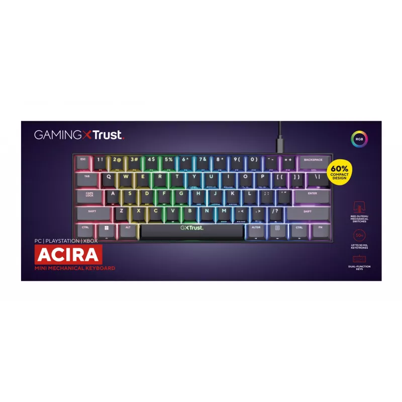 Trust GXT 867 Acira klaviatūra, žaidimams, USB, QWERTY, US English, juoda