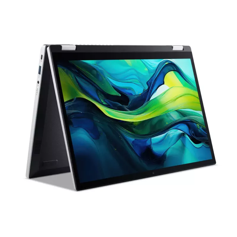 Hibridinis (2-in-1) nešiojamasis kompiuteris Acer Aspire Go Spin 14 AGSP14-31PT-C72L — 14 colių WUXGA jutiklinis ekranas, Intel N150, 16 GB LPDDR5, 512 GB SSD, Windows 11 Home, sidabrinis
