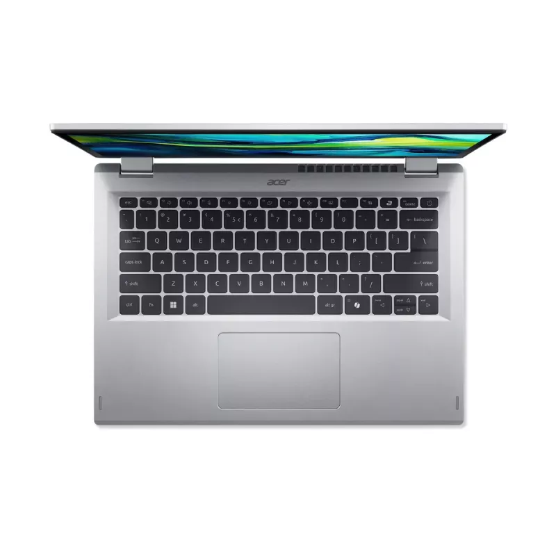Hibridinis (2-in-1) nešiojamasis kompiuteris Acer Aspire Go Spin 14 AGSP14-31PT-C72L — 14 colių WUXGA jutiklinis ekranas, Intel N150, 16 GB LPDDR5, 512 GB SSD, Windows 11 Home, sidabrinis