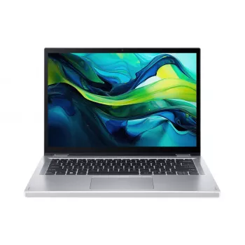 Hibridinis 2-in-1 nešiojamasis kompiuteris Acer Aspire Go Spin 14 AGSP14-31PT-338B — 14 colių WUXGA jutiklinis ekranas, Intel Core 3 N355, 16 GB LPDDR5, 512 GB SSD, Windows 11 Home, sidabrinis