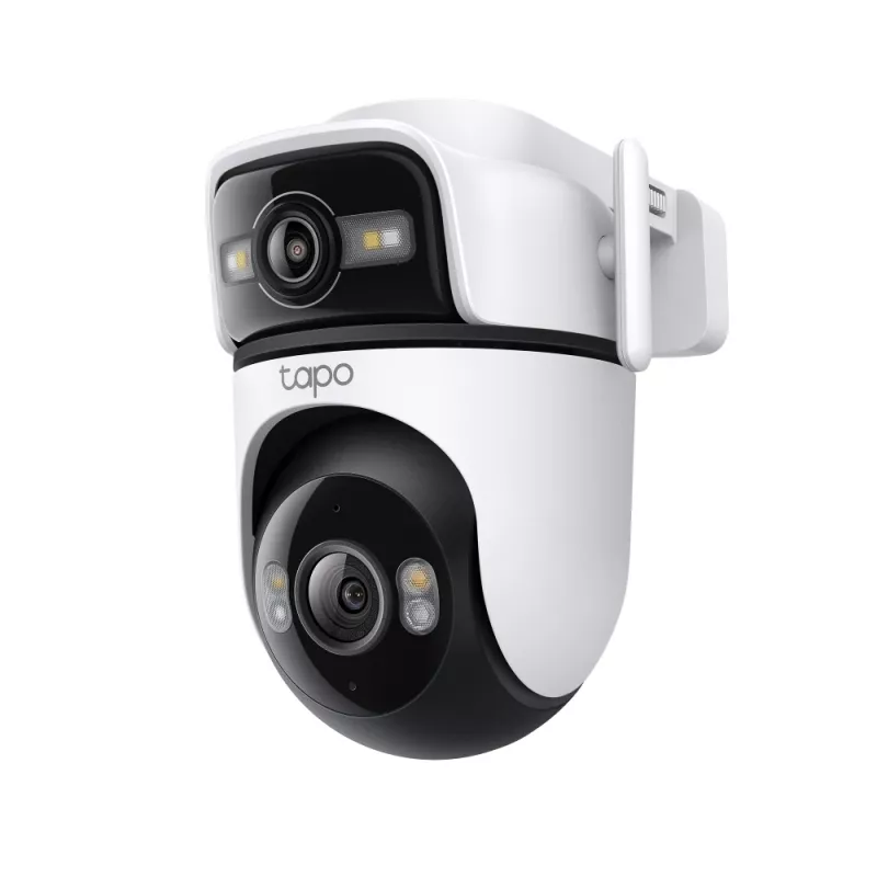 TP-Link Tapo Outdoor Dual Lens Pan/Tilt Security Camera, IP apsaugos kamera, lauko, laidinė ir belaidė, montavimas ant lubų/sienos/stulpo, balta, sferinė