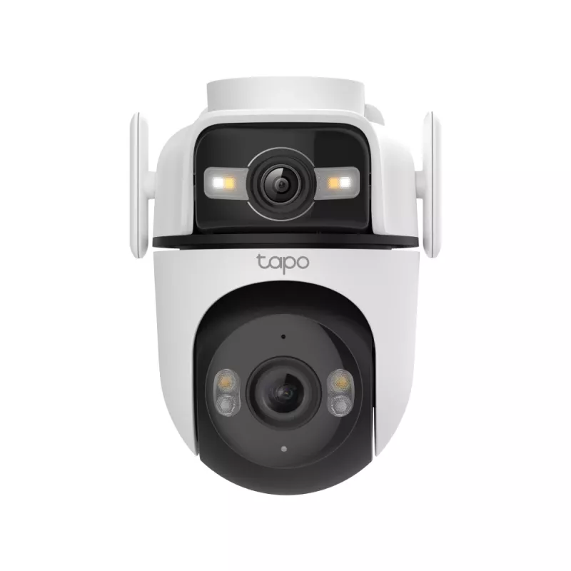TP-Link Tapo Outdoor Dual Lens Pan/Tilt Security Camera, IP apsaugos kamera, lauko, laidinė ir belaidė, montavimas ant lubų/sienos/stulpo, balta, sferinė