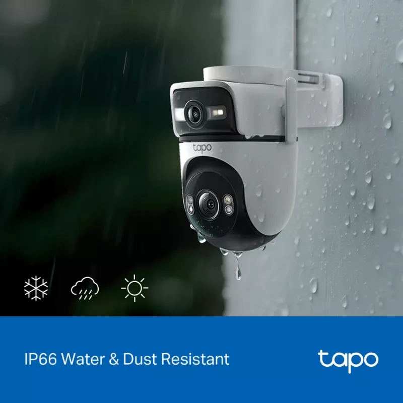 TP-Link Tapo Outdoor Dual Lens Pan/Tilt Security Camera, IP apsaugos kamera, lauko, laidinė ir belaidė, montavimas ant lubų/sienos/stulpo, balta, sferinė