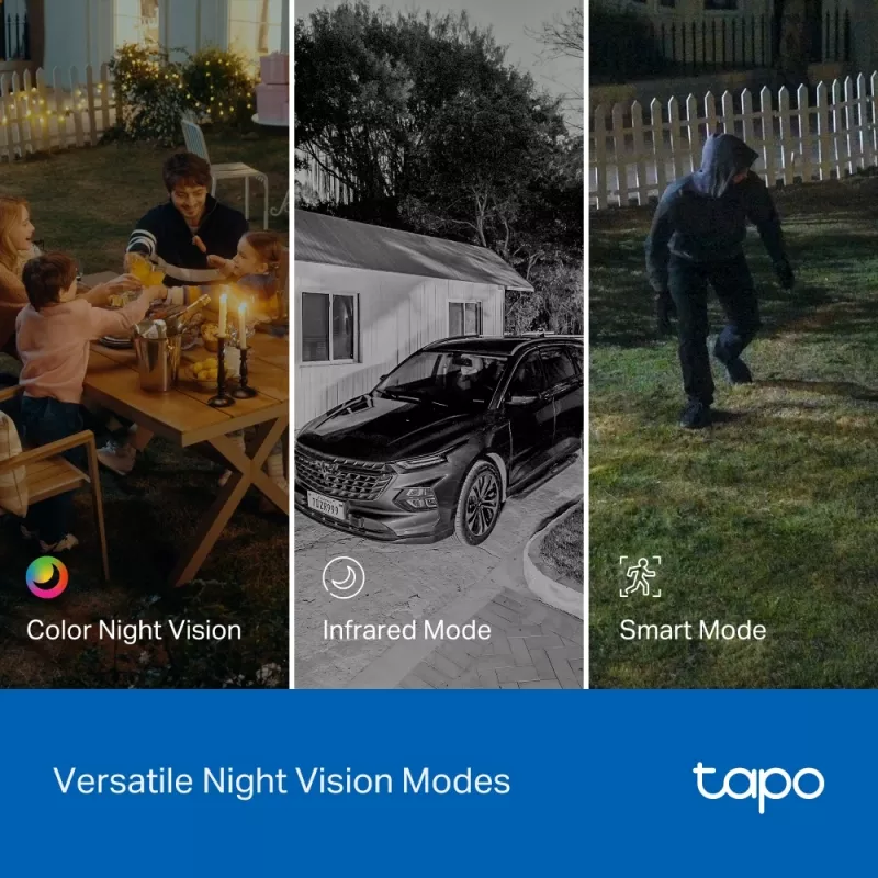TP-Link Tapo Outdoor Dual Lens Pan/Tilt Security Camera, IP apsaugos kamera, lauko, laidinė ir belaidė, montavimas ant lubų/sienos/stulpo, balta, sferinė