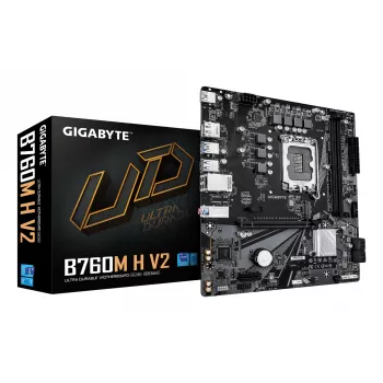 GIGABYTE B760M H V2 pagrindinė plokštė – palaiko 14-os kartos Intel Core procesorius, 5+1+1 fazių skaitmeninis VRM, iki 8000 MHz DDR5 (O.C.), 1xPCIe 4.0 M.2, 1GbE LAN, USB 3.2 Gen1