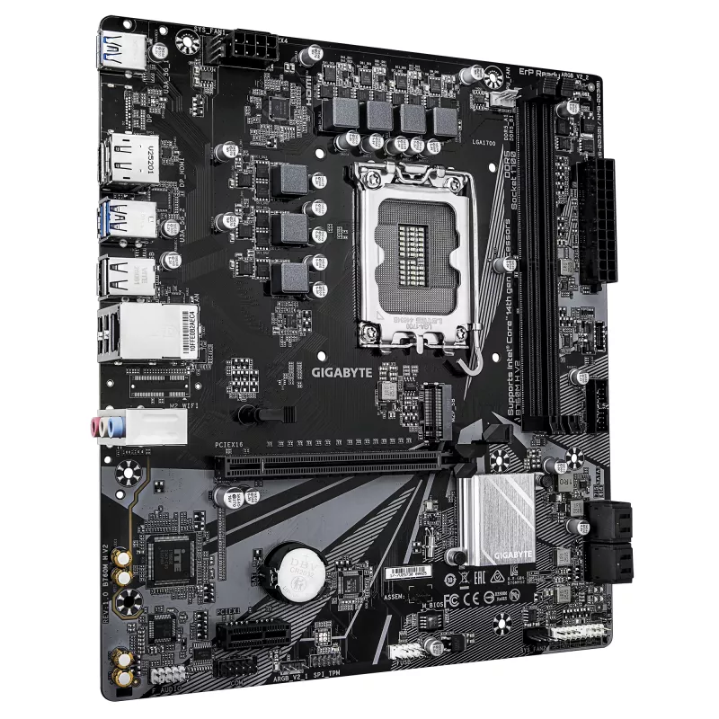 GIGABYTE B760M H V2 pagrindinė plokštė – palaiko 14-os kartos Intel Core procesorius, 5+1+1 fazių skaitmeninis VRM, iki 8000 MHz DDR5 (O.C.), 1xPCIe 4.0 M.2, 1GbE LAN, USB 3.2 Gen1