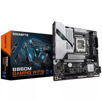 Pagrindinė plokštė GIGABYTE B860M GAMING WIFI6 — Micro ATX, LGA 1851, DDR5 iki 9066 MHz, 2 DIMM, PCIe 5.0, 2.5GbE, Wi‑Fi 6E