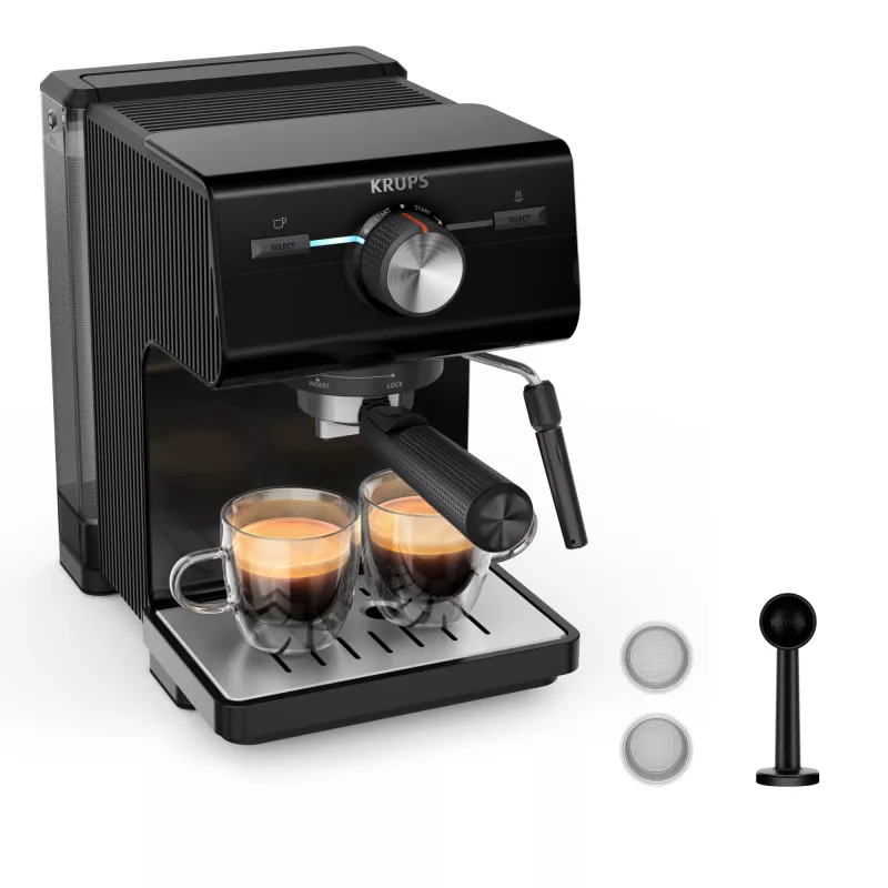 Espreso aparatas KRUPS XP3818 1.5L / 2 L vandens bakelis, katilo šildymas, garų vamzdelis, ant stalviršio pusiau automatinis