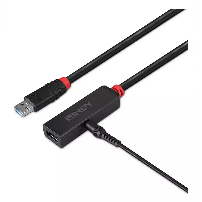 Lindy 10m USB 3.0 Active Extension plonas, USB 3.2 Gen 1 (3.1 Gen 1) Type-C, USB 3.2 Gen 1 (3.1 Gen 1) Type-C, 5000 Mbit/s, Juoda, Akrilnitrilo butadieno stirenas (ABS), Apvalus kabelis