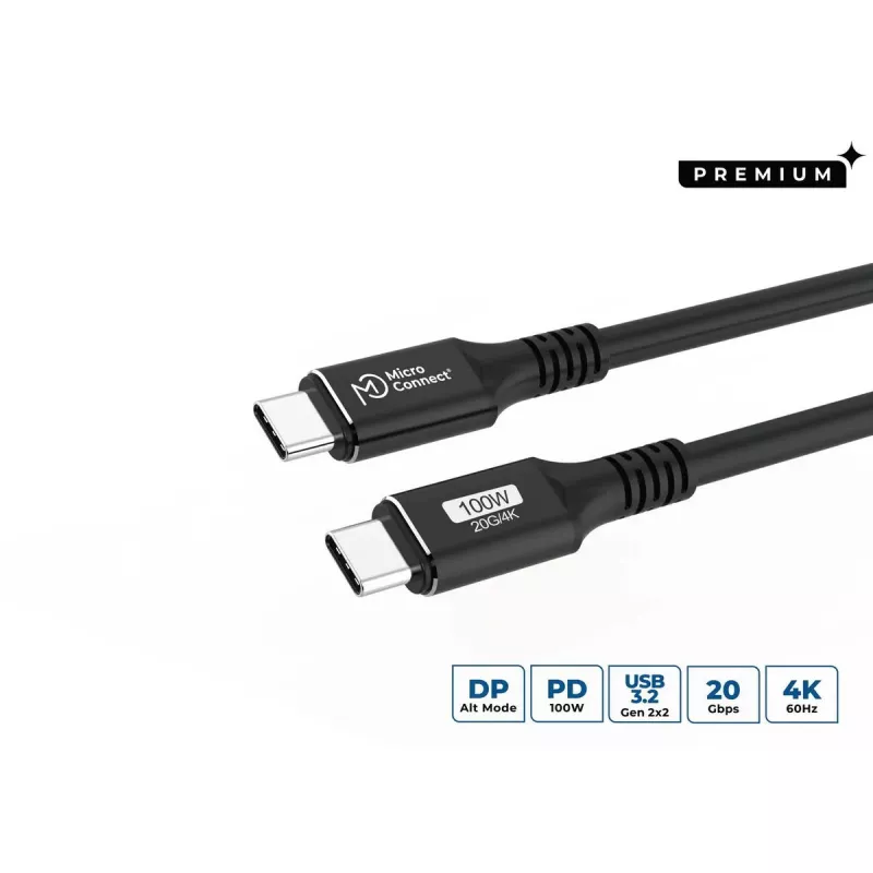 USB-C į USB-C kabelis MicroConnect USB3.2CC015 — USB 3.2 Gen 2x2, 0,15 m, juodas