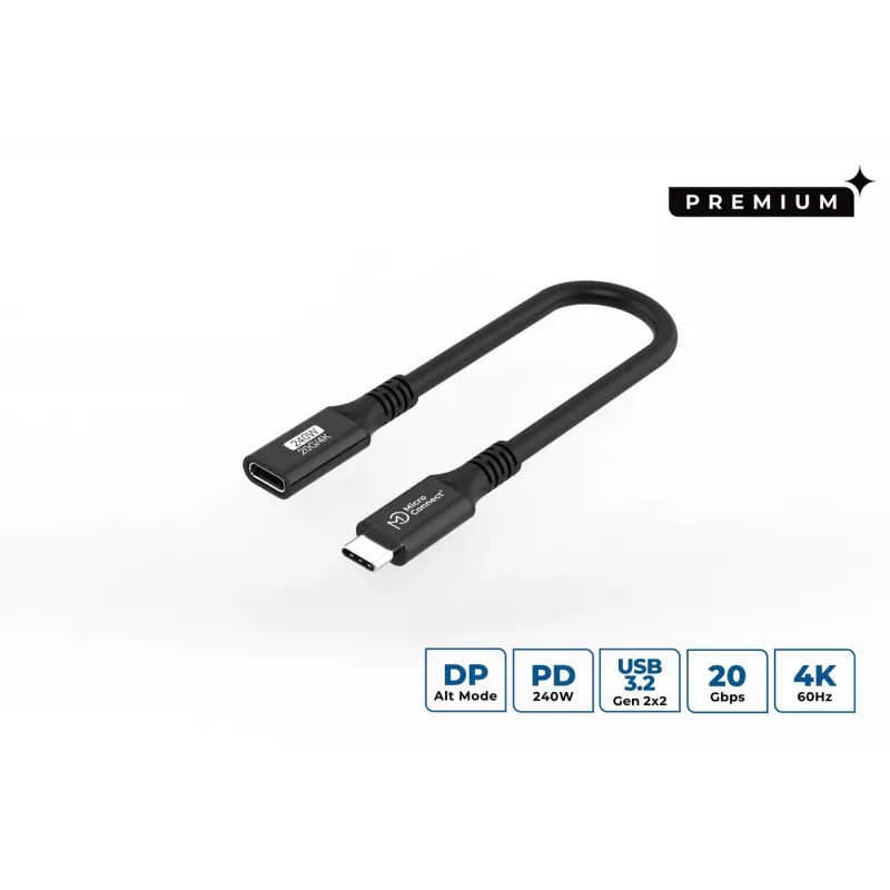 USB-C į USB-C kabelis MicroConnect USB3.2CC015EX, USB 3.2 Gen 2x2, 0,15 m, juodas