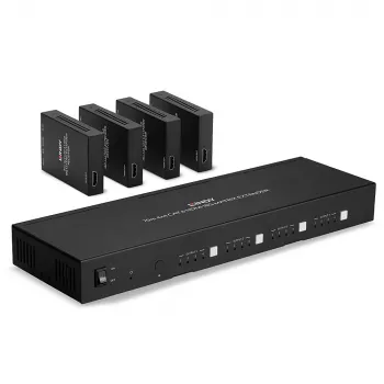 Lindy 70m Cat.6 4x4 HDMI 4K60 Matrix Extender, 3840 x 2160 pikselių, AV siųstuvas ir imtuvas, 70 m, laidinis, juodas, HDCP