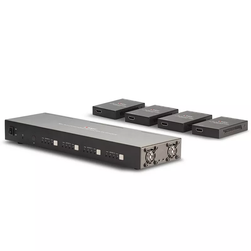 Lindy 70m Cat.6 4x4 HDMI 4K60 Matrix Extender, 3840 x 2160 pikselių, AV siųstuvas ir imtuvas, 70 m, laidinis, juodas, HDCP