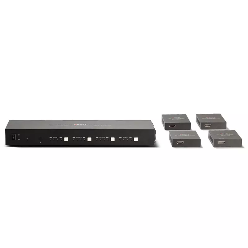 Lindy 70m Cat.6 4x4 HDMI 4K60 Matrix Extender, 3840 x 2160 pikselių, AV siųstuvas ir imtuvas, 70 m, laidinis, juodas, HDCP