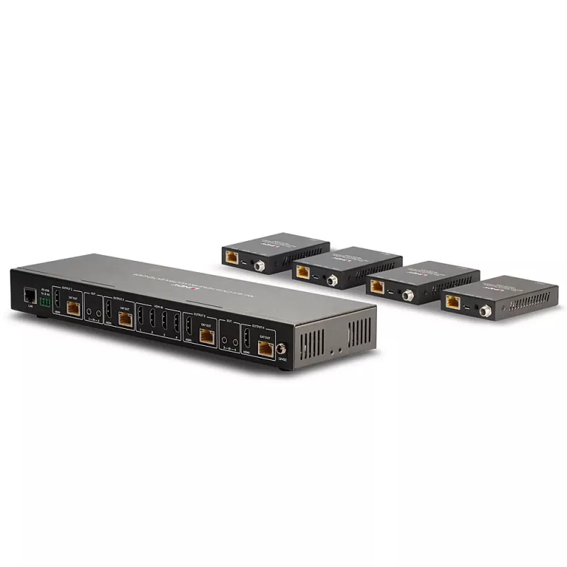 Lindy 70m Cat.6 4x4 HDMI 4K60 Matrix Extender, 3840 x 2160 pikselių, AV siųstuvas ir imtuvas, 70 m, laidinis, juodas, HDCP