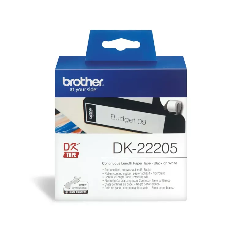Nepertraukiama juosta Brother DK22205 juoda ant balto 6,2 cm x 30,48 m