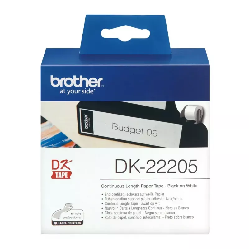 Nepertraukiama juosta Brother DK22205 juoda ant balto 6,2 cm x 30,48 m