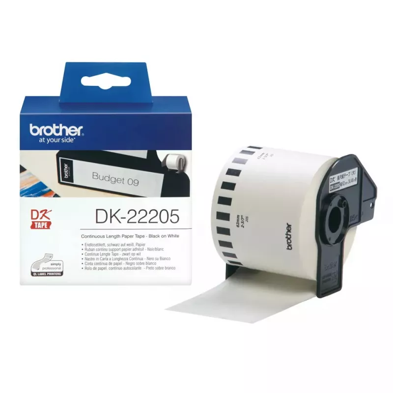 Nepertraukiama juosta Brother DK22205 juoda ant balto 6,2 cm x 30,48 m