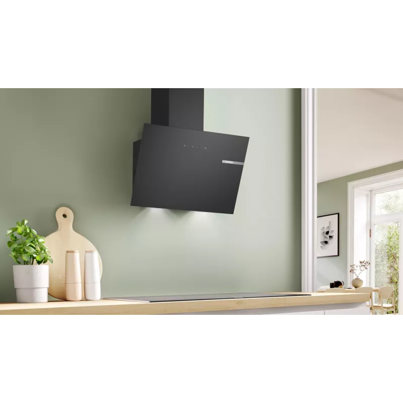 Bosch 2 serijos DWK65DK60 viryklės gaubtas, tvirtinamas prie sienos, juodas, 430 m³/h