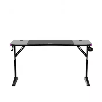 Reguliuojamo aukščio žaidimų stalas huzaro Hero 3.6 RGB Juoda — 1400×600 mm, aukštis 560–790 mm, RGB apšvietimas, H formos kojos