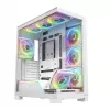 PC korpusas MODECOM VOLCANO STELLAR PLUS ARGB MIDI 8F WHITE — midi bokštas, ATX, grūdintas stiklas, ARGB apšvietimas, 8 ventiliatoriai, GPU iki 42 cm
