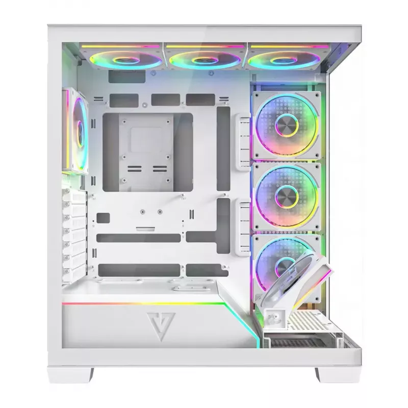 PC korpusas MODECOM VOLCANO STELLAR PLUS ARGB MIDI 8F WHITE — midi bokštas, ATX, grūdintas stiklas, ARGB apšvietimas, 8 ventiliatoriai, GPU iki 42 cm