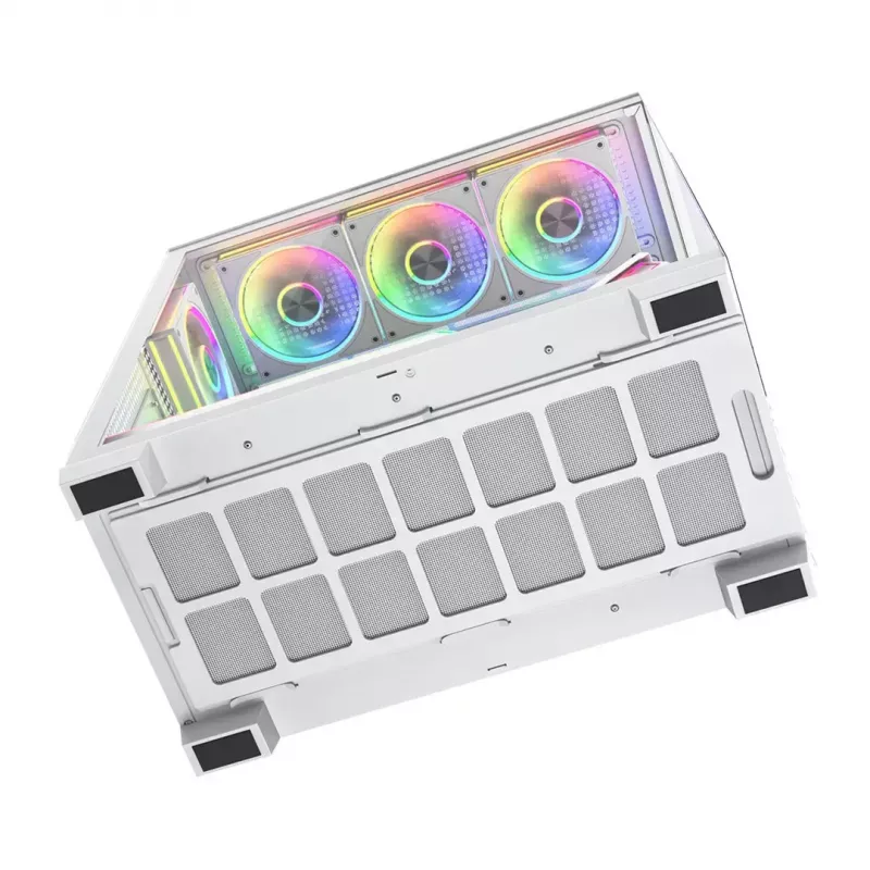 PC korpusas MODECOM VOLCANO STELLAR PLUS ARGB MIDI 8F WHITE — midi bokštas, ATX, grūdintas stiklas, ARGB apšvietimas, 8 ventiliatoriai, GPU iki 42 cm