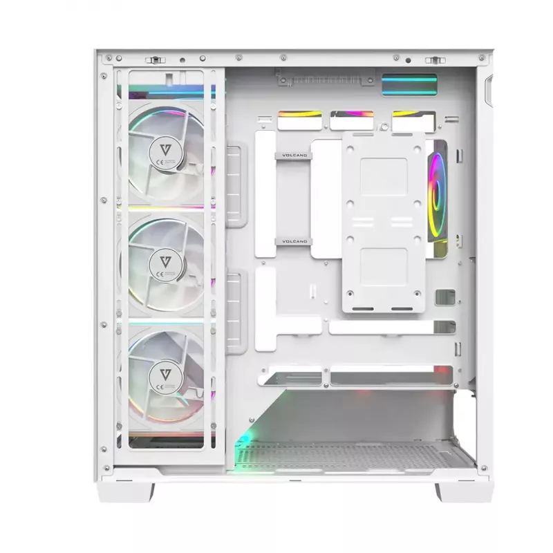 PC korpusas MODECOM VOLCANO STELLAR PLUS ARGB MIDI 8F WHITE — midi bokštas, ATX, grūdintas stiklas, ARGB apšvietimas, 8 ventiliatoriai, GPU iki 42 cm