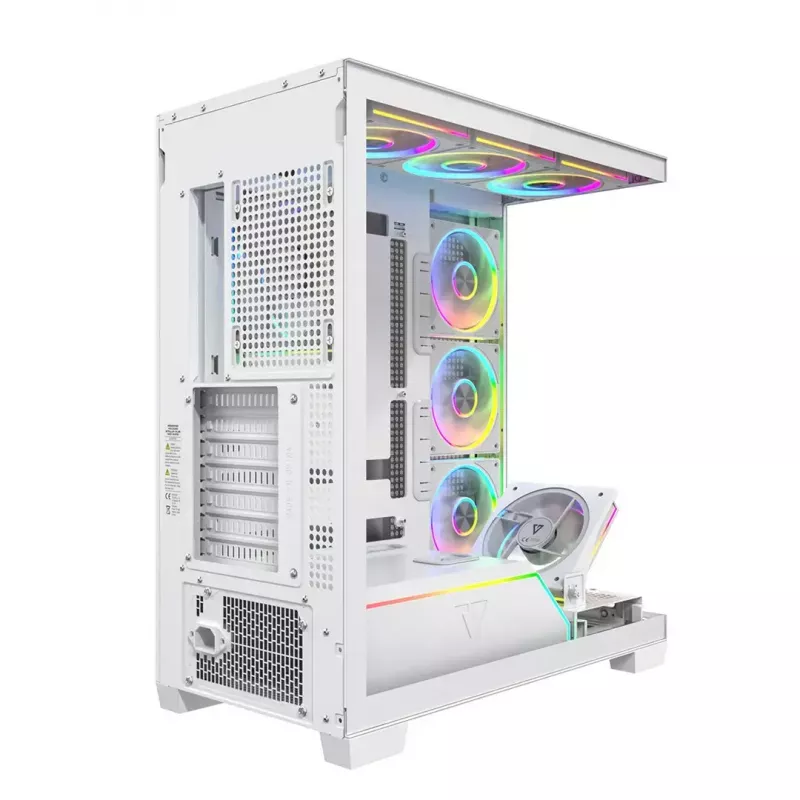 PC korpusas MODECOM VOLCANO STELLAR PLUS ARGB MIDI 8F WHITE — midi bokštas, ATX, grūdintas stiklas, ARGB apšvietimas, 8 ventiliatoriai, GPU iki 42 cm