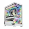 PC korpusas MODECOM VOLCANO STELLAR PLUS ARGB MIDI 8F WHITE — midi bokštas, ATX, grūdintas stiklas, ARGB apšvietimas, 8 ventiliatoriai, GPU iki 42 cm