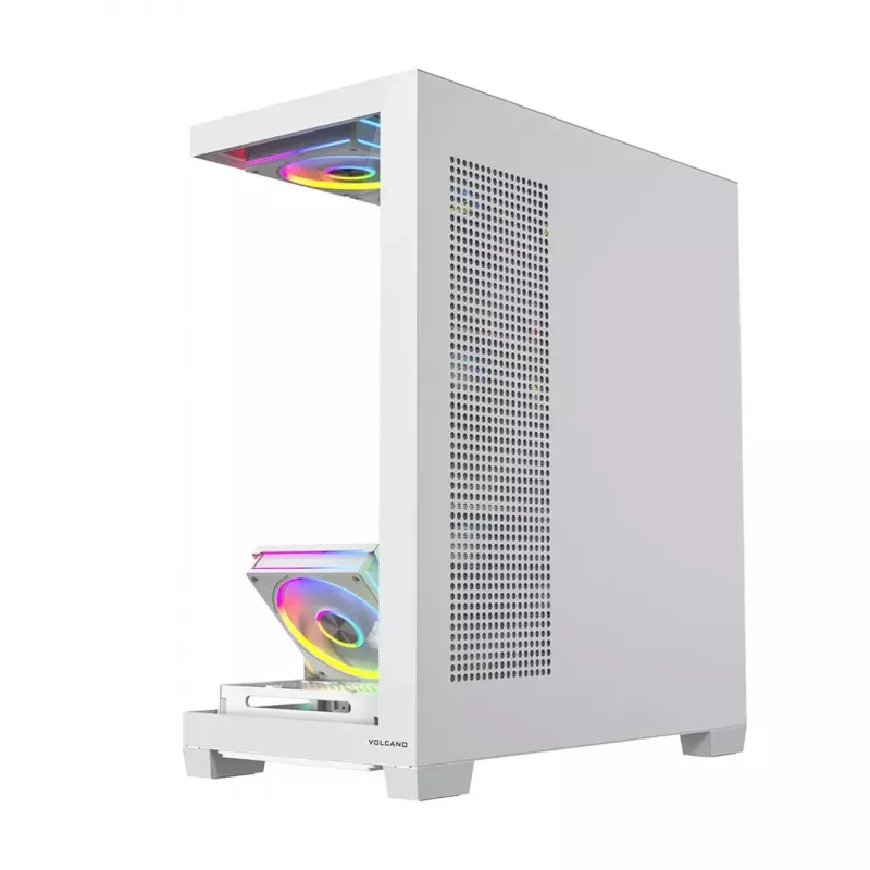 PC korpusas MODECOM VOLCANO STELLAR PLUS ARGB MIDI 8F WHITE — midi bokštas, ATX, grūdintas stiklas, ARGB apšvietimas, 8 ventiliatoriai, GPU iki 42 cm