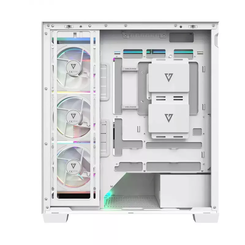 PC korpusas MODECOM VOLCANO STELLAR PLUS ARGB MIDI 8F WHITE — midi bokštas, ATX, grūdintas stiklas, ARGB apšvietimas, 8 ventiliatoriai, GPU iki 42 cm
